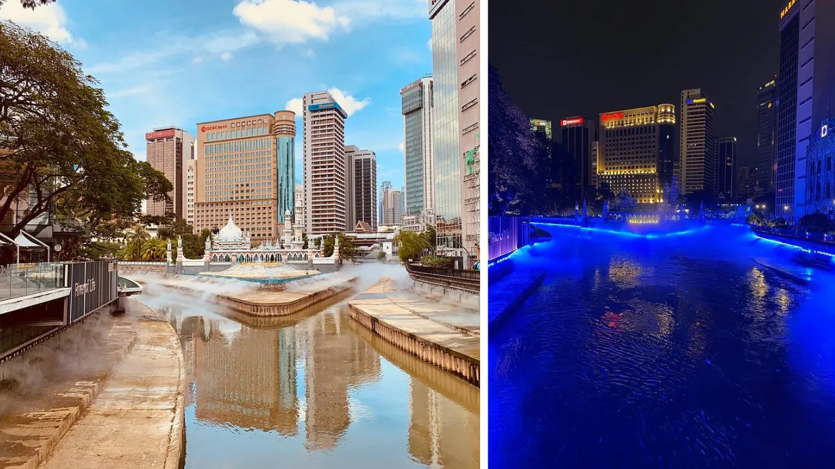 Day and night views of the river of life Kuala Lumpur Day and night views of the river of life Kuala Lumpur