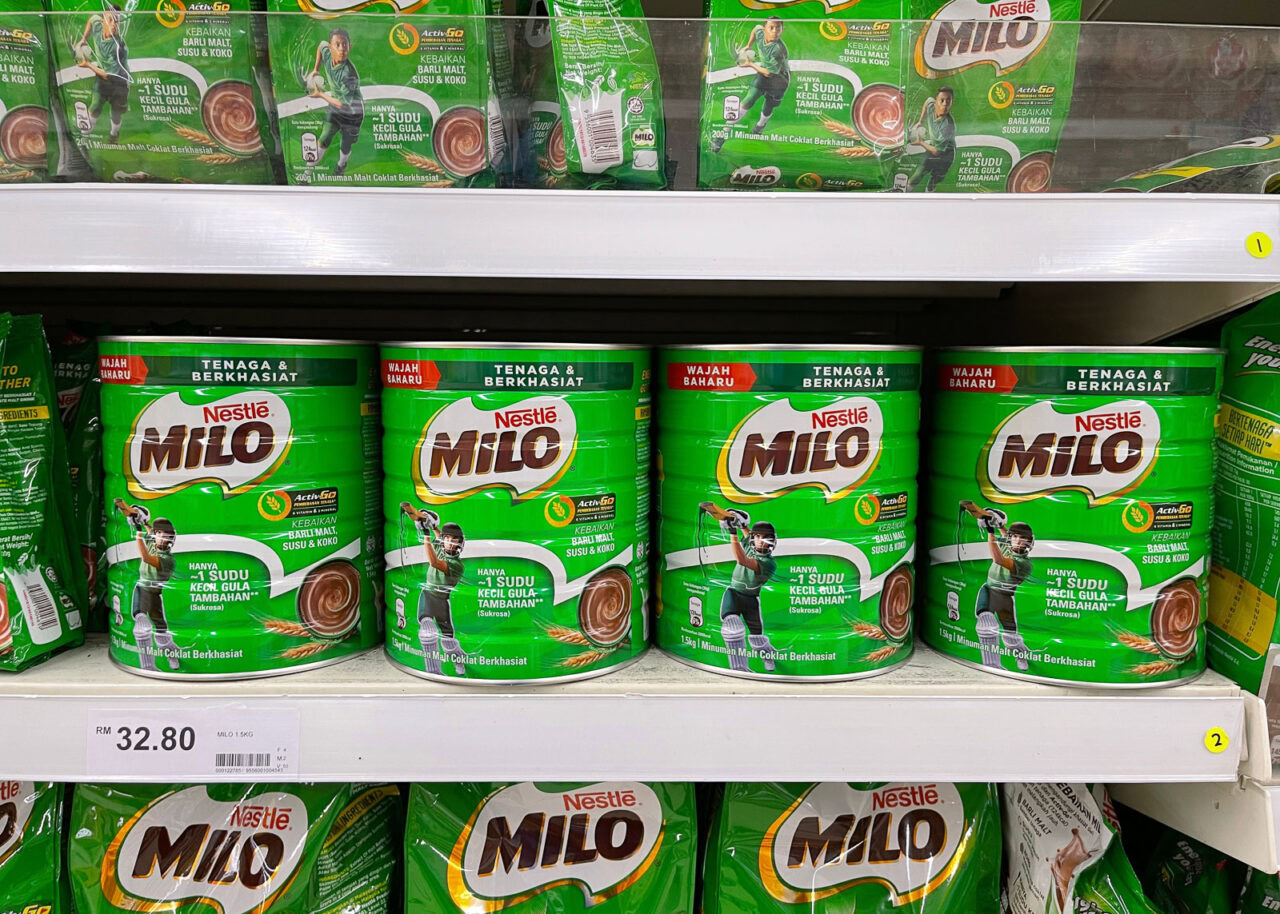 milo-malaysia-1280x914-1 Cans of milo on a supermarket shelf in Malaysia